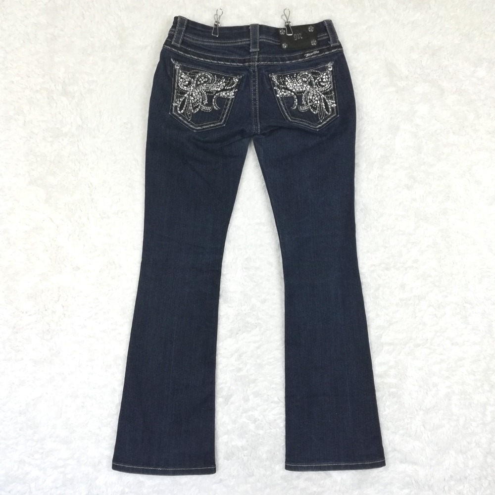 Miss Me Womens Jeans Boot Cut Blue Denim Jeweled Dark Wash Low JE5730BR 26